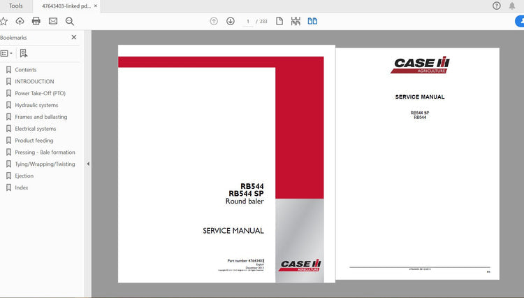 CASE IH Tractor RB544, RB544 SP Round Baler Service Manual 47643403 – PDF File