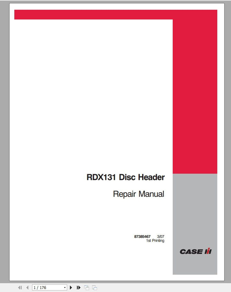 CASE IH TRACTOR RDX131 DISC HEADER REPAIR MANUAL 87385467- PDF FILE