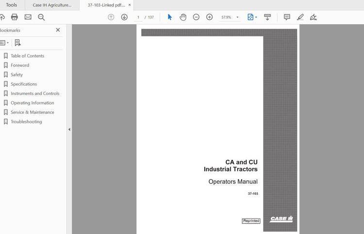 CASE IH TRACTOR STEIGER CA & CU INDUSTRIAL TRAC. OM.280, 325 & 360 37-103 OPERATOR’S MANUAL - PDF FILE