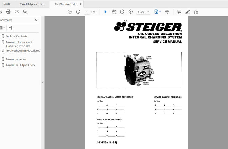 CASE IH TRACTOR STEIGER INTEGRAL CHARGING SYSTEM 37-126 OPERATOR’S MANUAL - PDF FILE