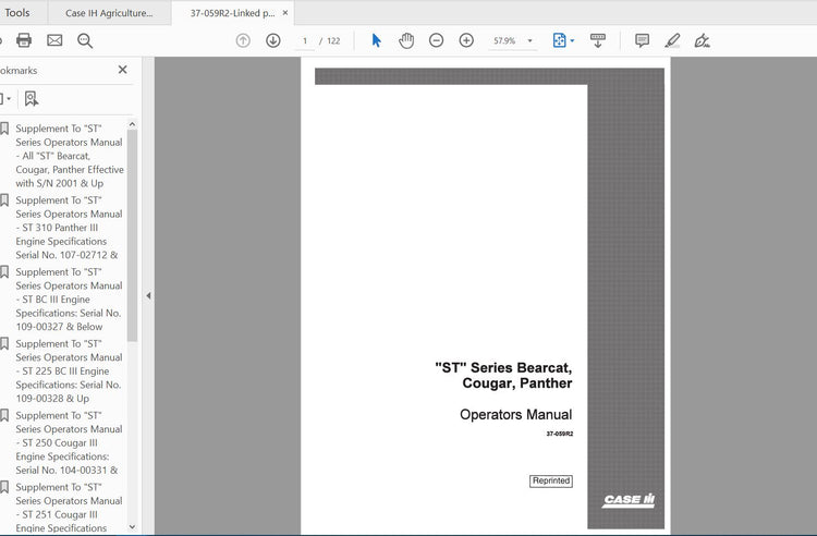 CASE IH TRACTOR STEIGER SERIES III BEARCAT COUGAR PANTHER 37-059R2 OPERATOR’S MANUAL - PDF FILE