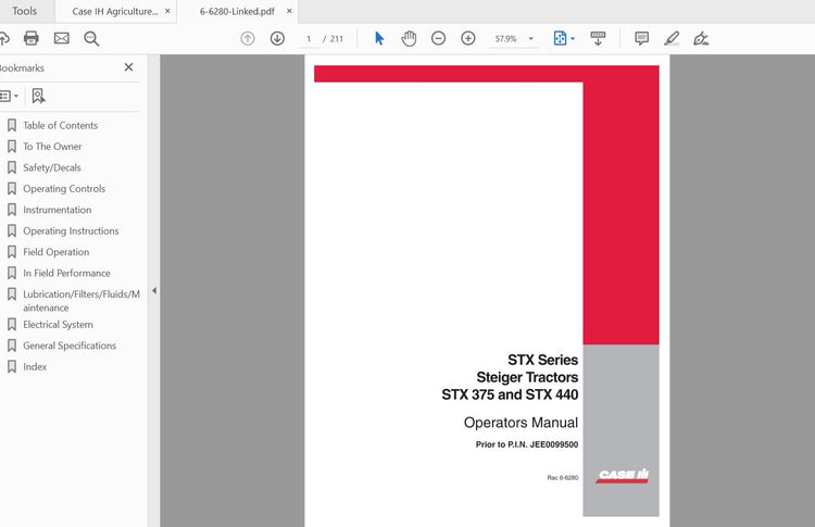 CASE IH TRACTOR STX375 STX440 PRIOR JEE0099500 6-6280 OPERATOR’S MANUAL - PDF FILE