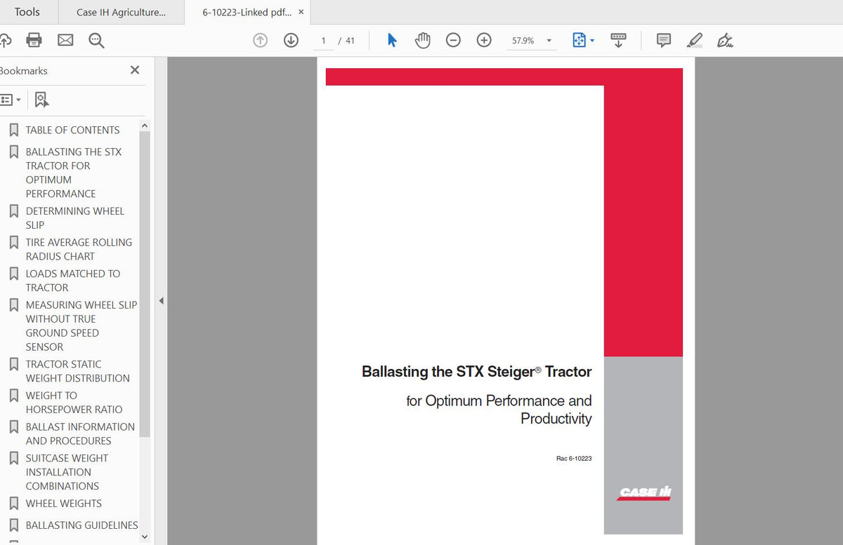 CASE IH TRACTOR STX STEIGER BALLASTING GUIDE 6-10223 OPERATOR’S MANUAL - PDF FILE