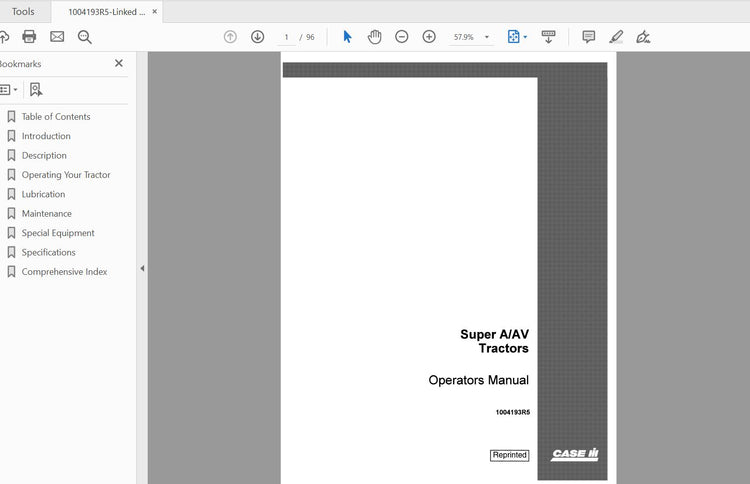 CASE IH TRACTOR SUPER A/AV 1004193R5 OPERATOR’S MANUAL - PDF FILE