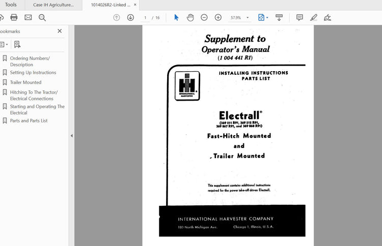 CASE IH TRACTOR SUPPLEMENT TO OM 1004441R1- FAST HITCH & TRAILER – IH 1014026R2 OPERATOR’S MANUAL - PDF FILE