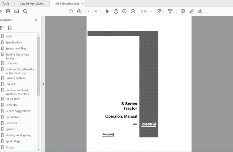 CASE IH TRACTOR S SERIES 5289 OPERATOR’S MANUAL - PDF FILE