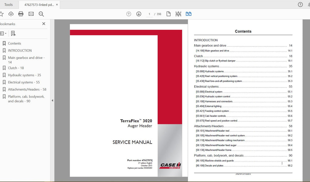 CASE IH TRACTOR TERRAFLEX 3020 AUGER HEADER SERVICE MANUAL 47627573 - PDF FILE