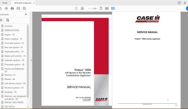 CASE IH TRACTOR TRIDENT 5550 COMBINATION APPLICATOR SERVICE MANUAL 48193222 - PDF FILE