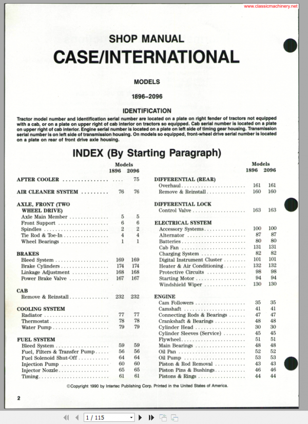 Case International 1896 & 2096 Series Tractor Shop Manual (PDF)