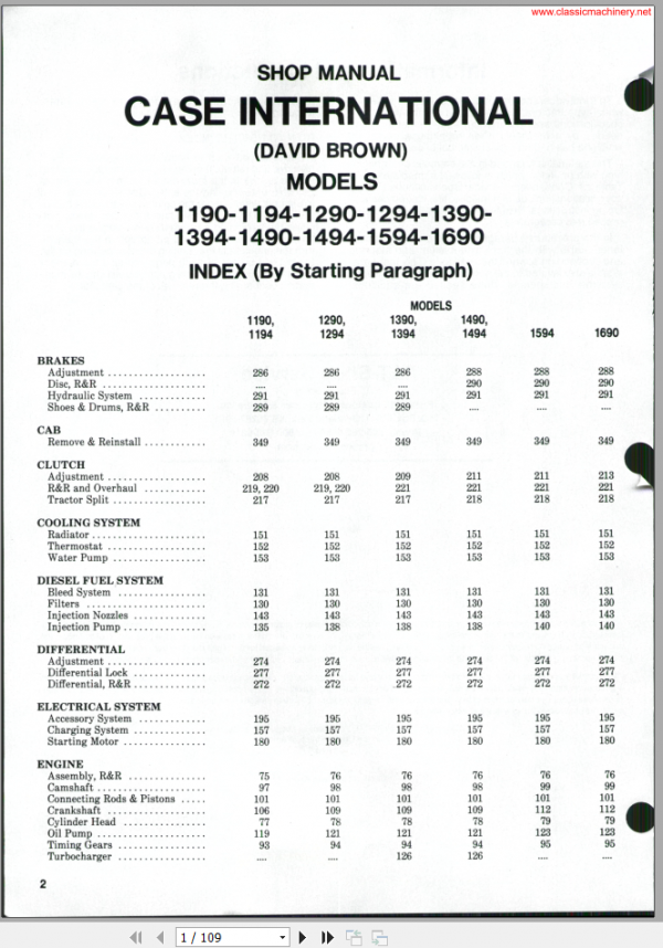 Case International DV 1190 & 1690 Series Tractor Shop Manual (PDF)