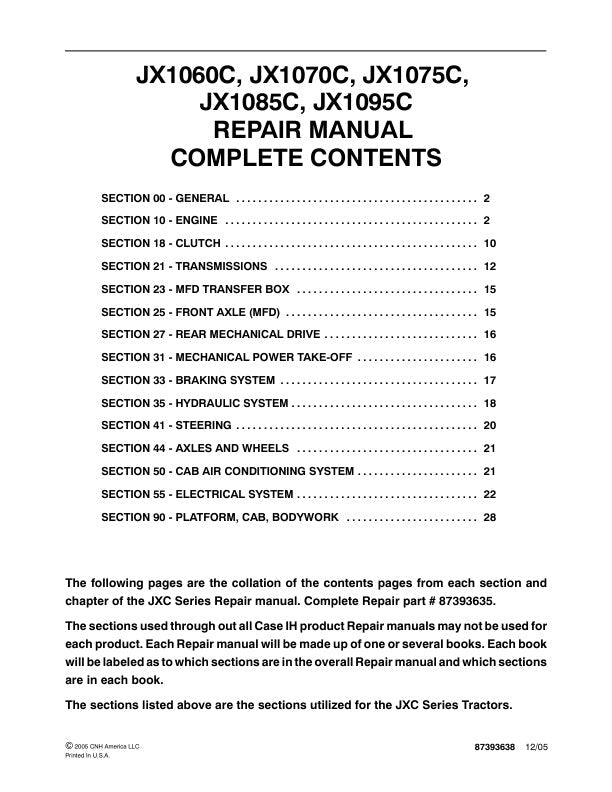 CASE JX1060C, JX1070C, JX1075C, JX1085C, JX1095C REPAIR MANUAL 87393638 PDF FILE