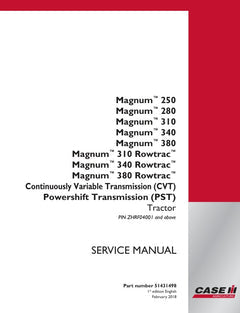 CASE MAGNUM 250, 280, 310, 340, 380 ROWTRAC (CVT) (PST) SERVICE MANUAL 51431498 - PDF FILE
