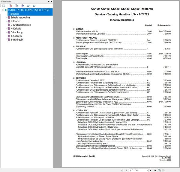 CASE STEYR CS100, CS100, CS120, CS130, CS150 TRACTOR SERVICE TRAINING MANUAL SVA 7-71773 - PDF FILE