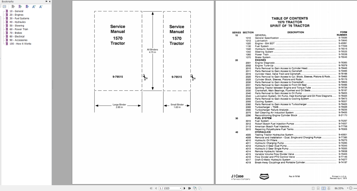CASE TRACTOR 1570 SERVICE MANUAL 9-79515R0 - PDF FILE