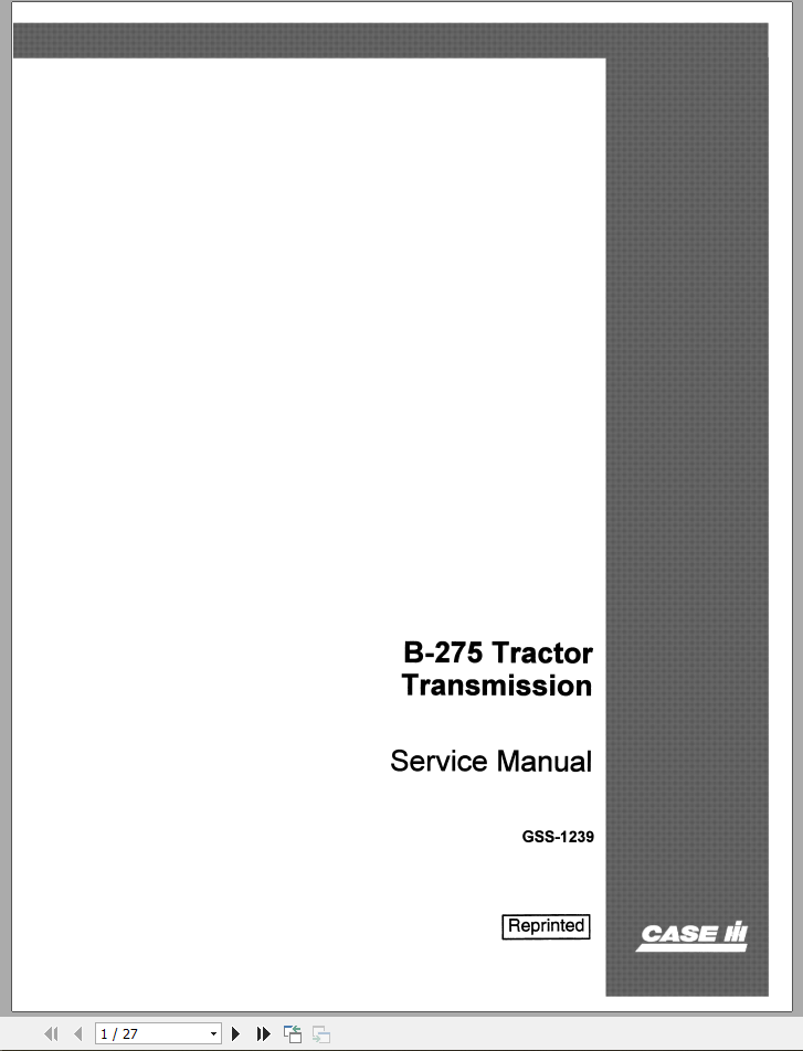 CASE TRACTOR B-275 TRANSMISSION SERVICE MANUAL - PDF FILE