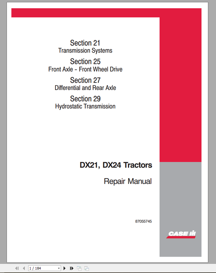 CASE TRACTOR DX21, DX24 REPAIR MANUAL - PDF FILE
