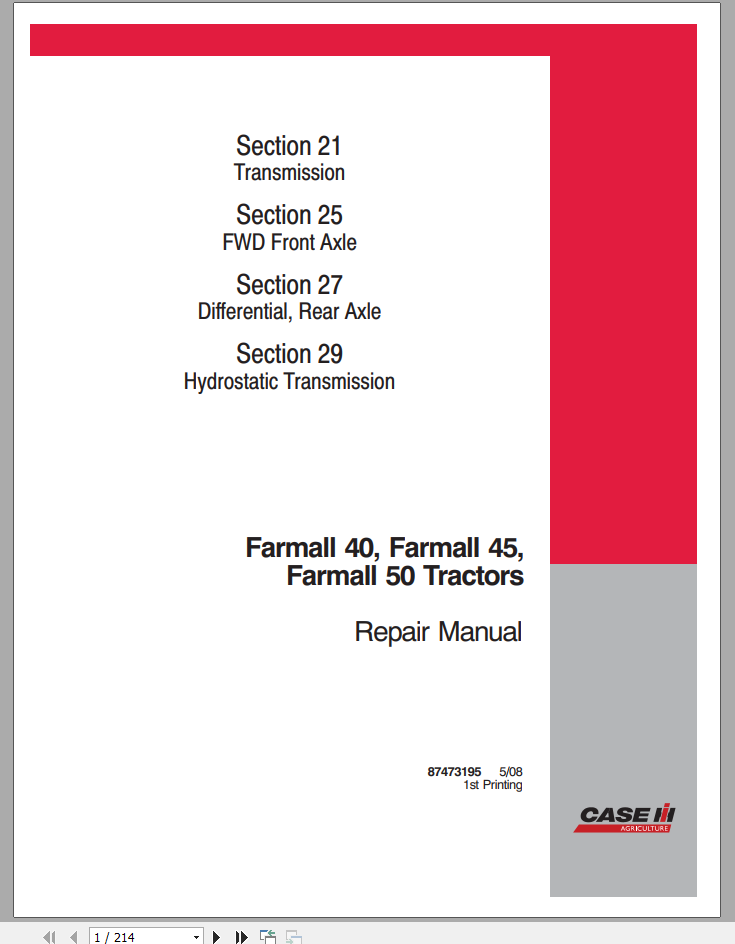 CASE TRACTOR FARMALL 40, 45, 50 REPAIR MANUAL - PDF FILE