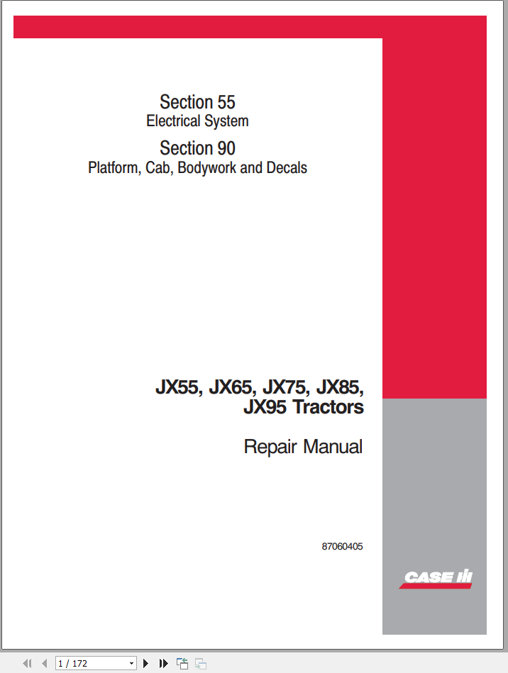 CASE TRACTOR JX55, JX65, JX75, JX85, JX95 REPAIR MANUAL - PDF FILE