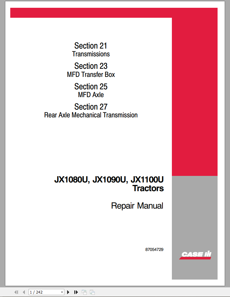 CASE TRACTOR JXU1080, JXU1090, JX1100 U REPAIR MANUAL - PDF FILE
