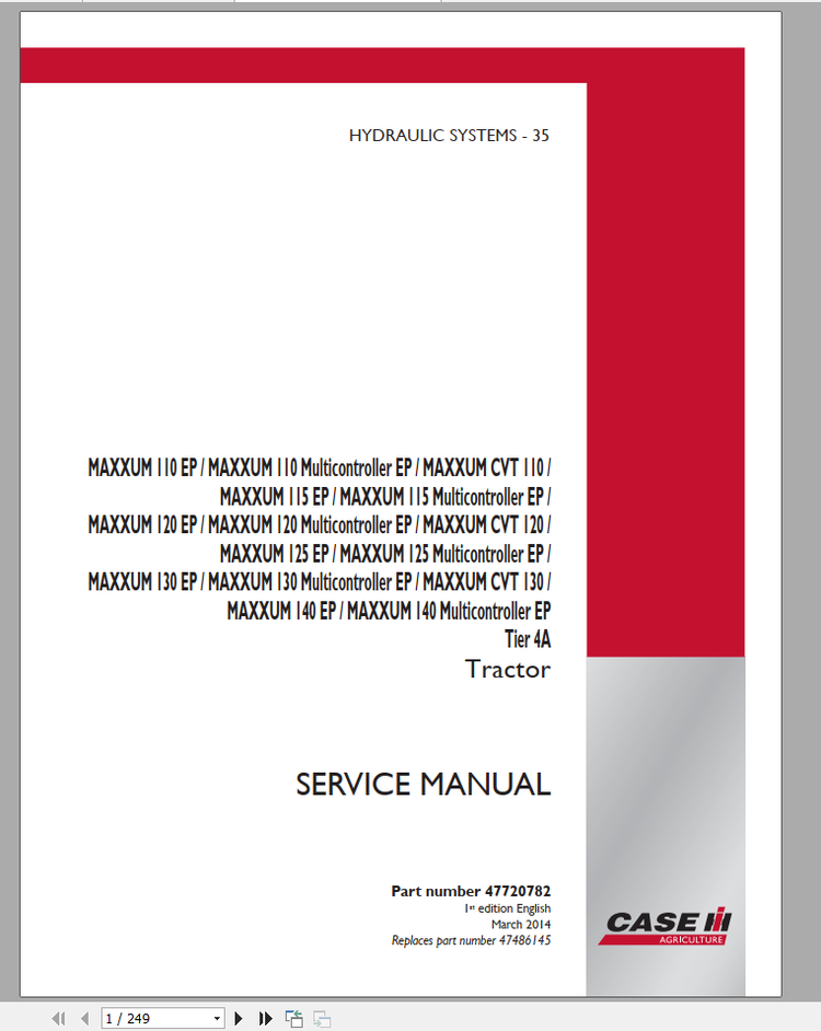 CASE Tractor Maxxum 110, 115, 120A, 125, 130, 140 EP CVT T4A Service Manual PDF