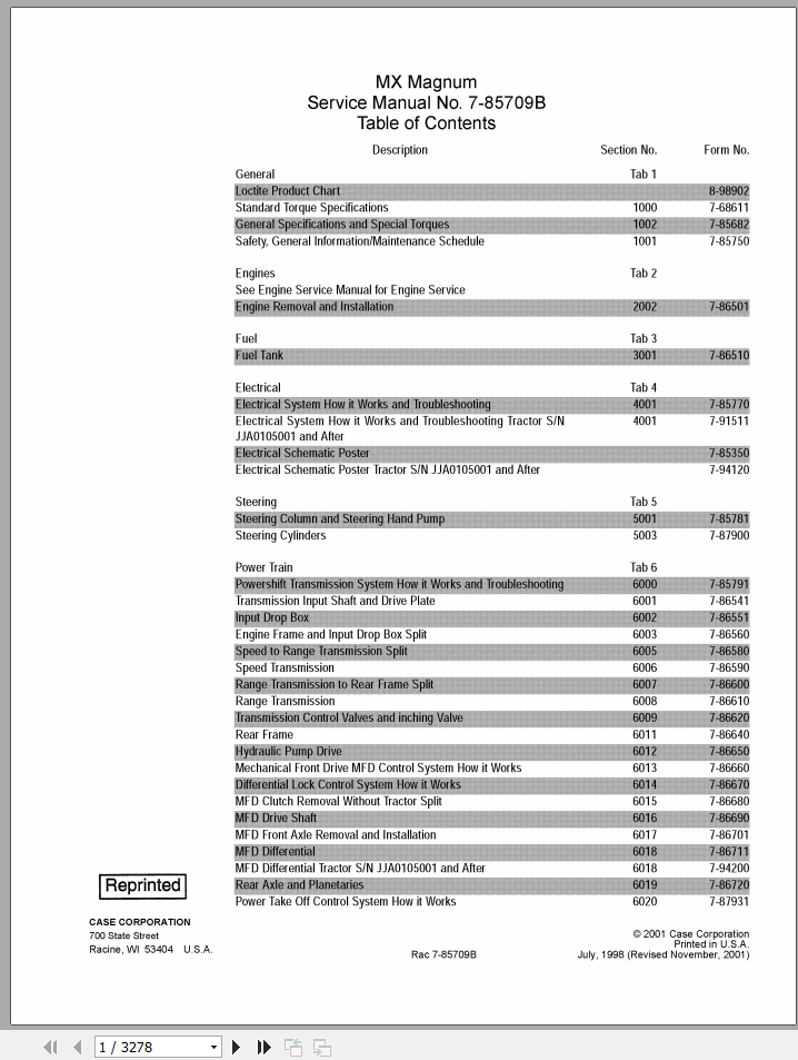 CASE TRACTOR MX MAGNUM SERVICE MANUAL 7-85709R0 - PDF FILE
