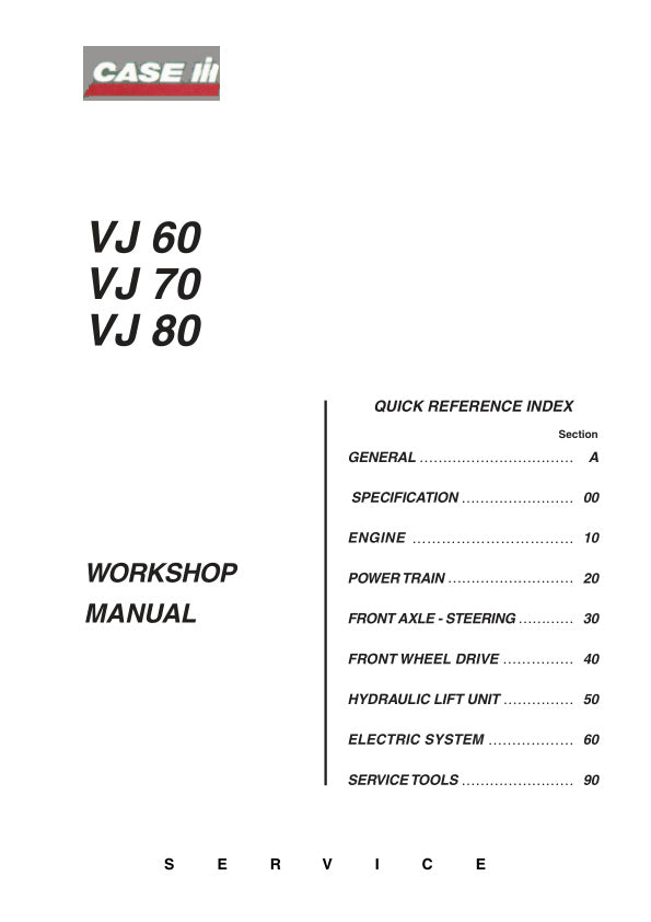 CASE VJ60, VJ70, VJ80 TRACTOR WORKSHOP MANUAL 7-74540 PDF FILE