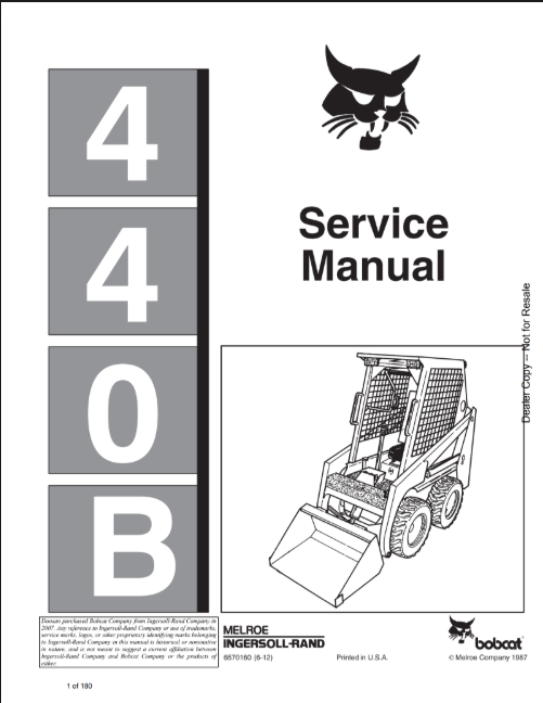 BOBCAT 440B LOADER SERVICE MANUAL 6570160 - PDF FILE