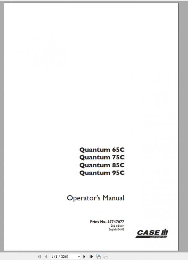 CASE IH QUANTUM 65C, 95C Tractor Operator Manual 87747077 - PDF File