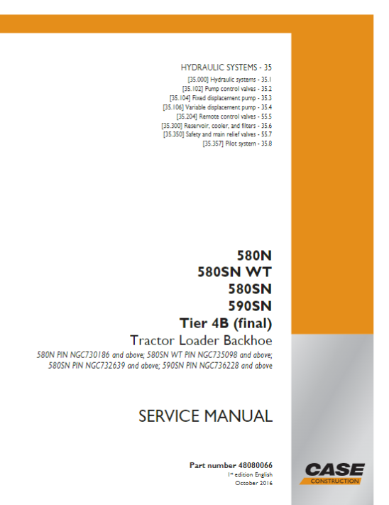 Case 580N, 580SN WT, 580SN, 590SN Tier B Tractor Loader Backhoe Service Manual - PDF File Download