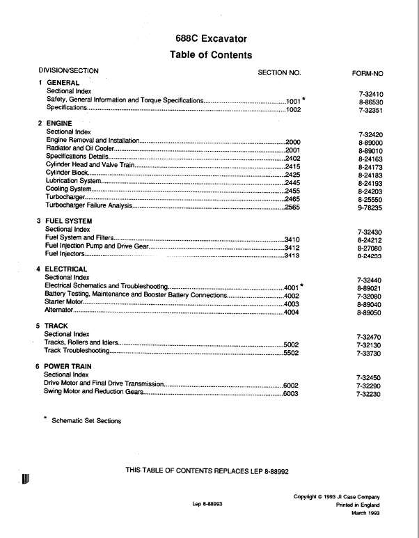 Case 688C Excavator Service Repair Manual 8-88993 – PDF File Download