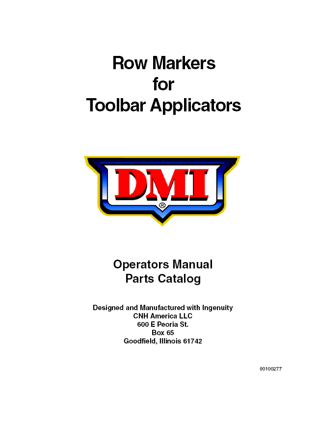 Case IH 3250, 3300, 4300, 5300 Row Markers for Toolbar Appl DMI Operator's Manual 00100277
