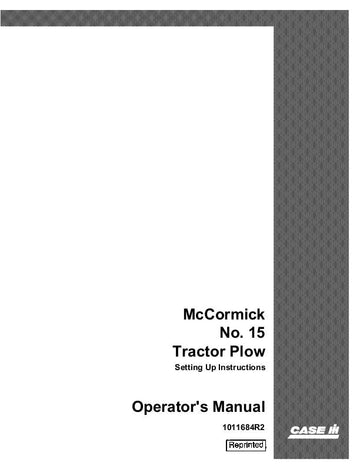 Case IH Mccormick #15 Tractor Plow Operator's 1011684R2