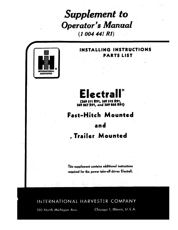 Case IH Supplement to OM 1004441R1- Fast Hitch & Trailer - IH Operator's Manual 1014026R2 - PDF File Download