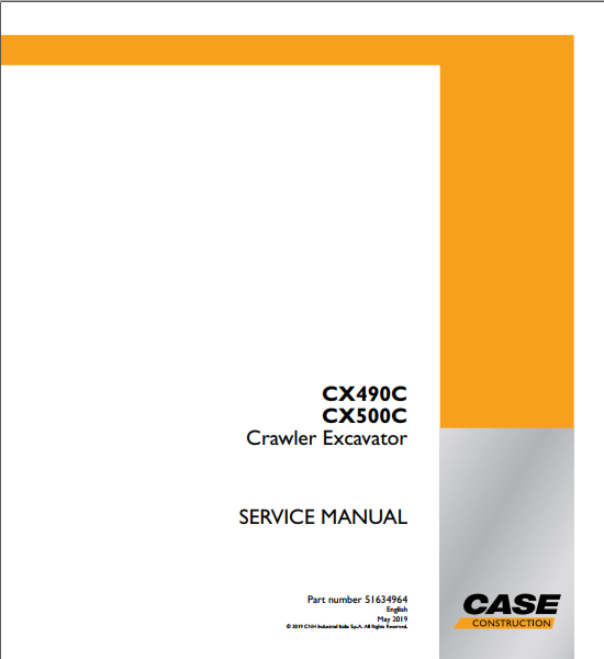 Case CX490C, CX500C Crawler excavator Tier 3 Service Manual PDF