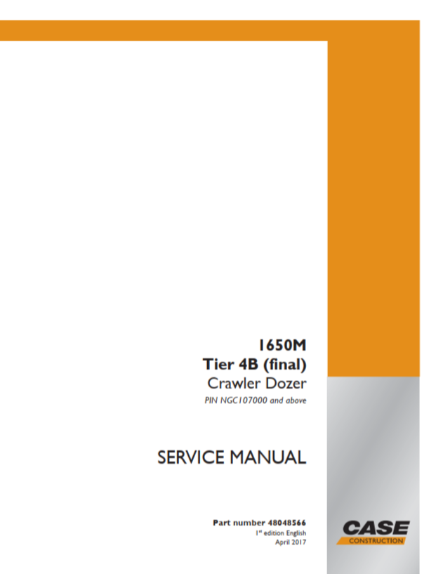 Case Crawler Dozer 1650M Tier 4 Service Manual PDF – Repair & Maintenance Guide