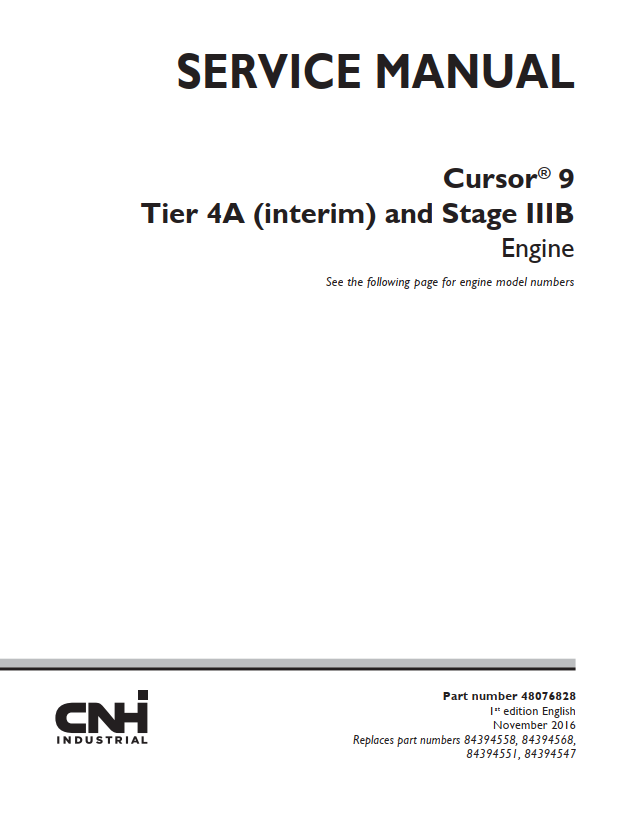 Case Engine CNH CURSOR 9 Tier 4A Stage IIIB Service Manual PDF