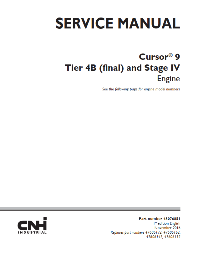 Case Engine CNH CURSOR 9 Tier 4B Stage IVB Service Manual PDF