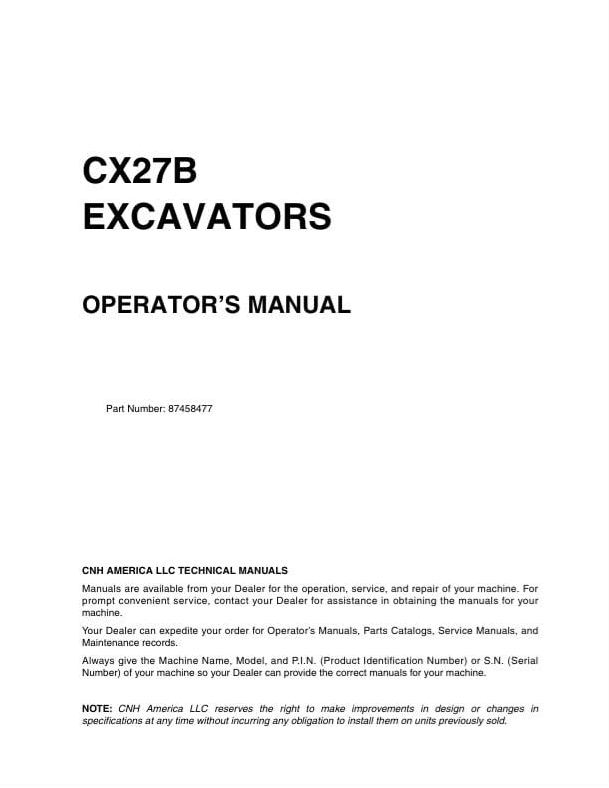 Case Excavator CX27B Operator Manual PDF