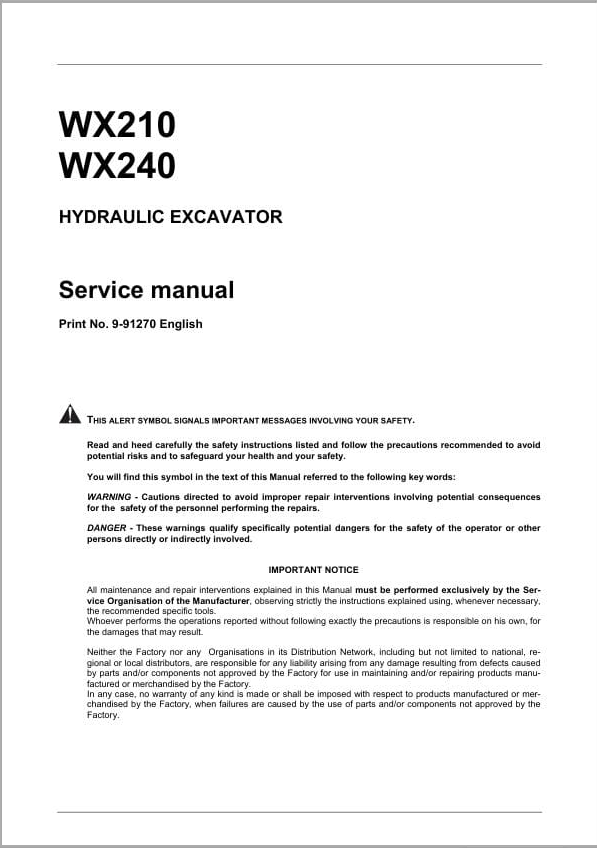 Case Excavator WX210, WX240 Service Manual PDF – Repair & Maintenance Guide