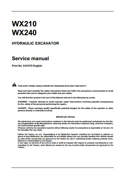 Case Hydraulic Excavator WWX210, WX240 Service Manual PDF