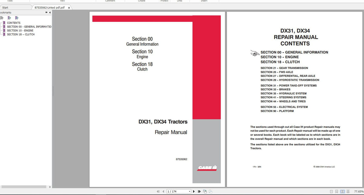 CASE IH DX31, DX34 Tractors Repair Manual PDF