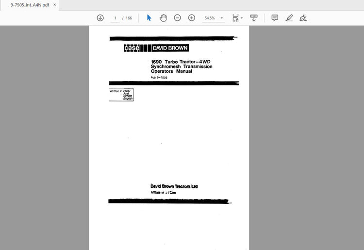 CASE IH Tractor 1690 Turbo 4WD Synchromesh Transmission Operator’s Manual 9-7505 – PDF File