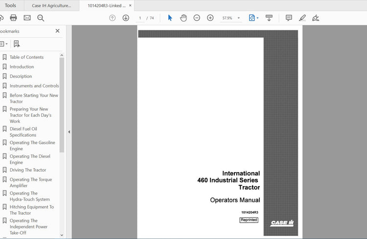 CASE IH Tractor 460 Series Industrial Tractor International Operator’s Manual 1014204R3