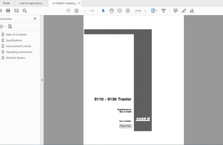 CASE IH TRACTOR SUPPLEMENT TO 9110-9130 9-15290S1 OPERATOR’S MANUAL - PDF FILE