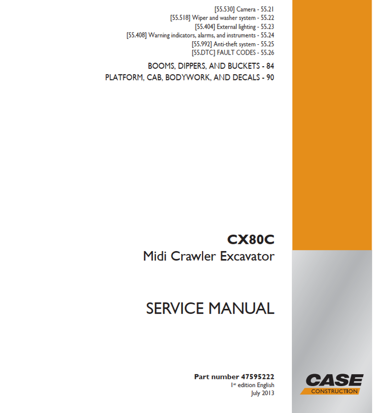 Case Midi Crawler Excavator CX80C Service Manual PDF