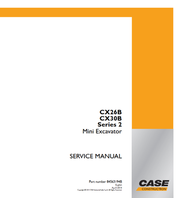 Case Mini Excavator CX26B, CX30B Series 2 Service