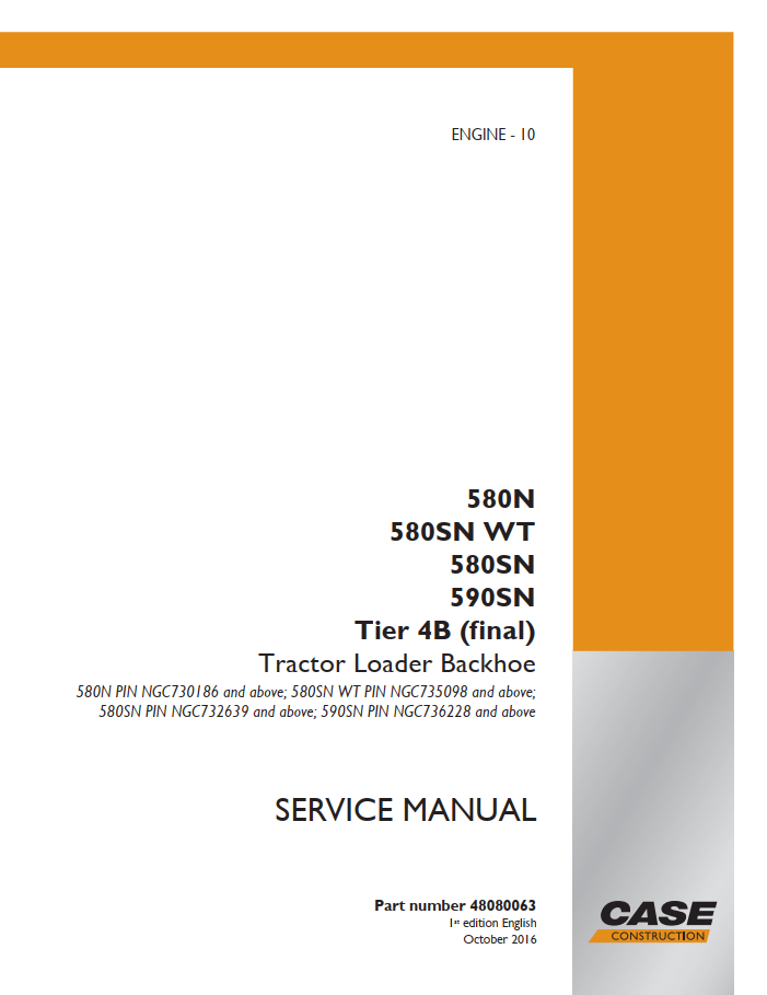Case Tractor Loader Backhoe 580N SN WT 590SN Tier 4 (Final) Service Manual PDF