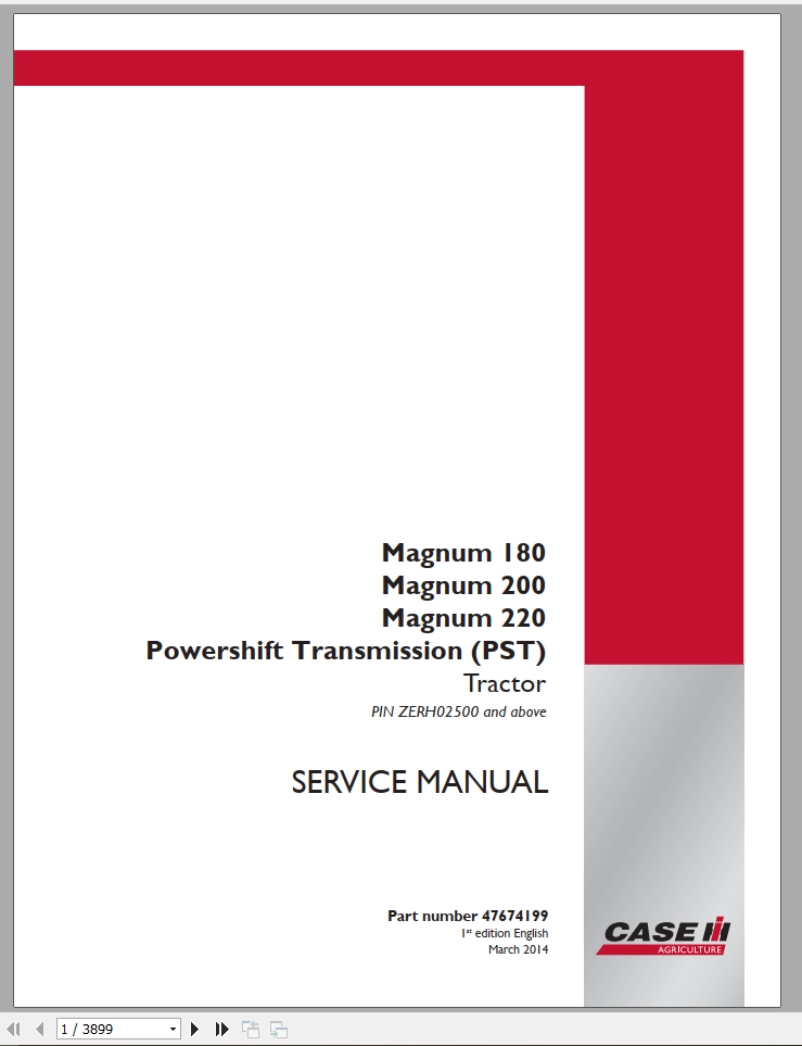 CASE TRACTOR MAGNUM 180, 200, 220 PST SERVICE MANUAL - PDF FILE