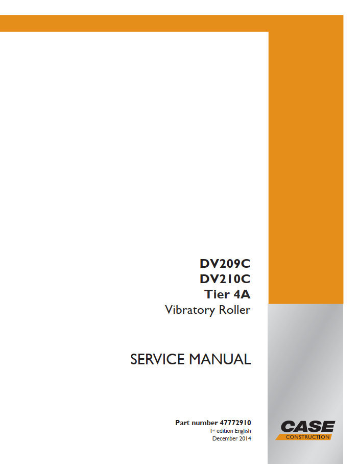 Case Vibratory Roller DV209C, DV210C Tier 4A Service Manual PDF