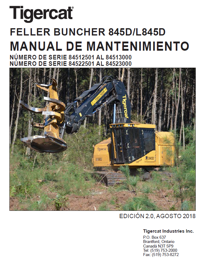 TIGERCAT 845D FELLER BUNCHER SERVICE MANUAL (84512501-84513000)